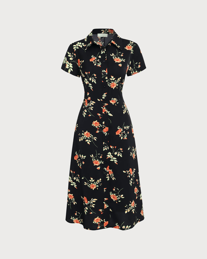 Glória - Vestido Midi Negro Floral