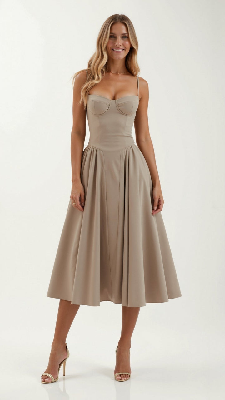 Odete - Vestido midi con corpete estructurado