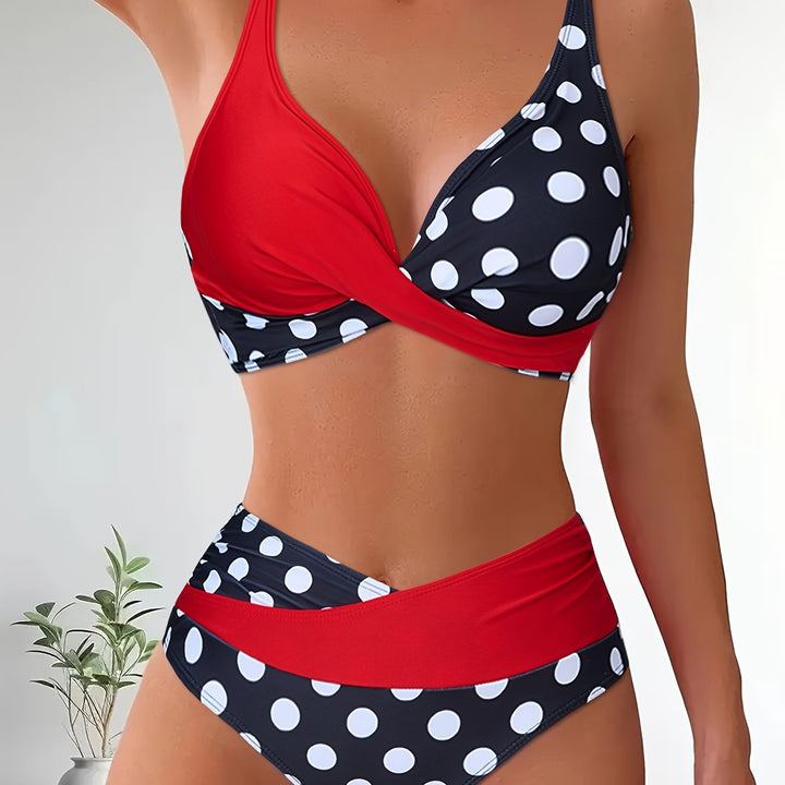 Riviera – Top Cruzado y Braguita de Talle Alto en Contraste Bicolor