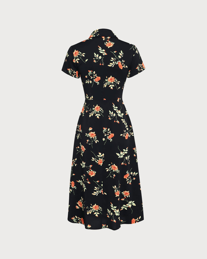 Glória - Vestido Midi Negro Floral