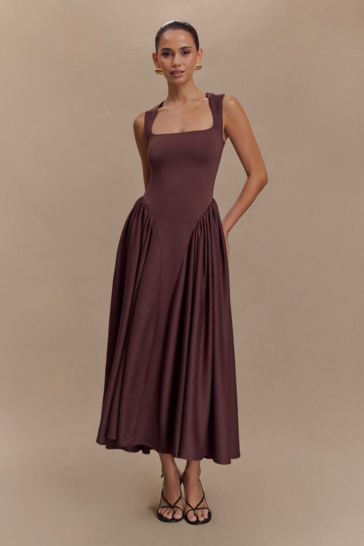 Sara - Vestido midi de punto marrón