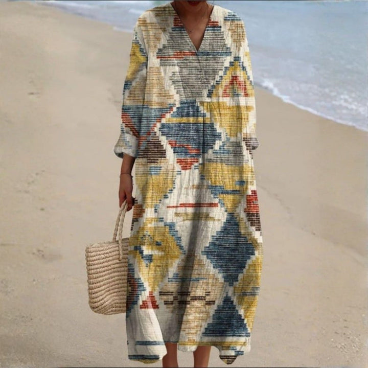 Cátia - Vestido Inspirado en el Bohemio con Impresiones Étnicas