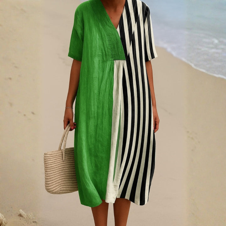 Noémia - Vestido Verde Vibrante con Rayas Negras