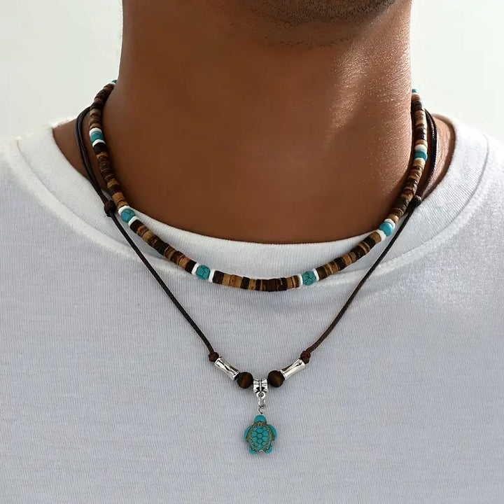 Collar de lujo para hombres con cuentas de turquesa y ojo de tigre