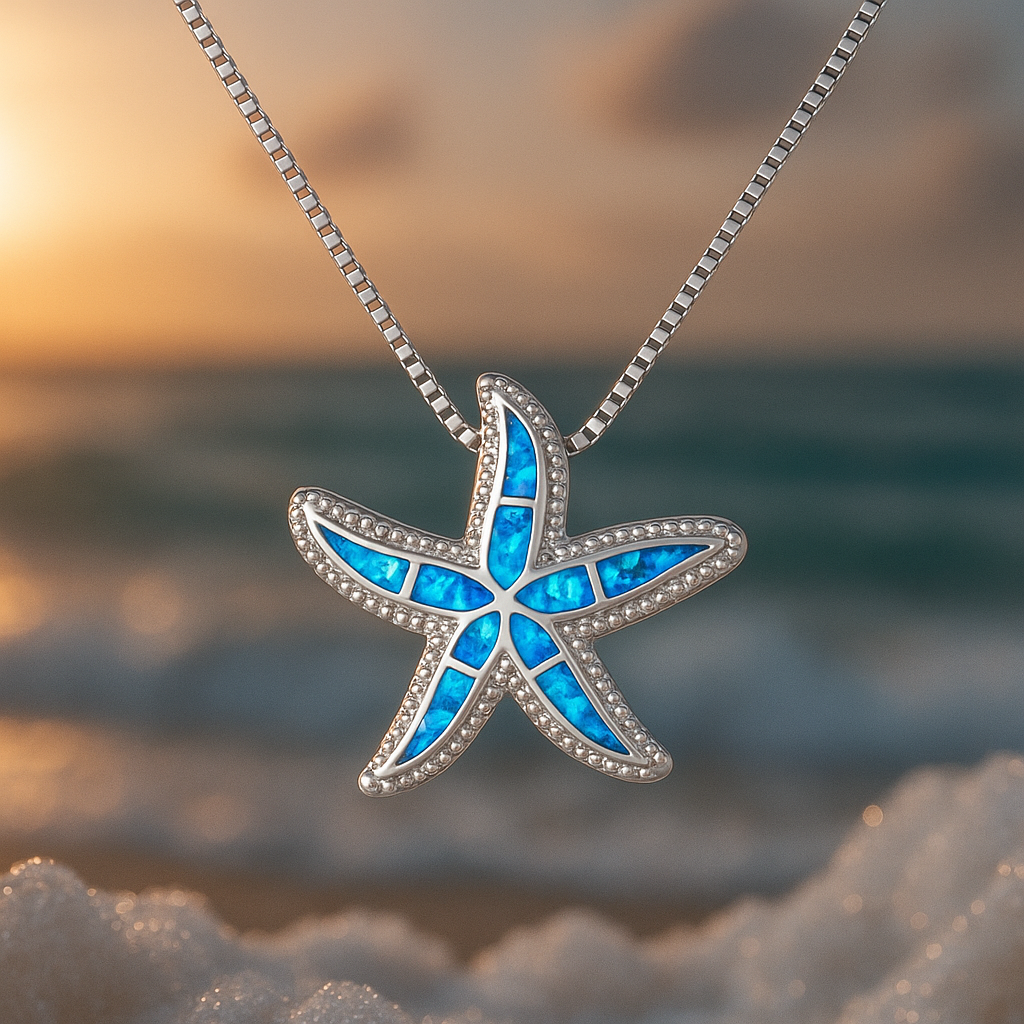 Collar de Plata con Estrella de Mar Brillante y Ópalo