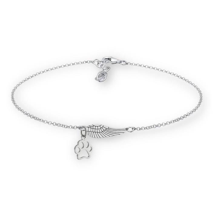 Pulsera Monumento de Plata con Pluma de Ángel y Huella | Hecho a Mano