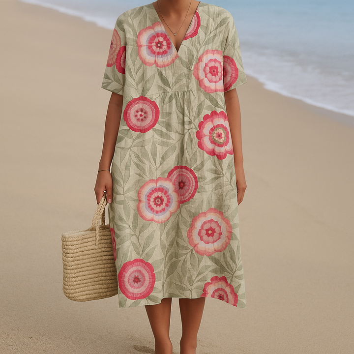 Margarida - Vestido Floral con Hojas y Mandala