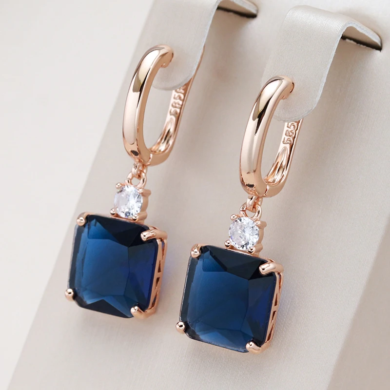 Pendientes Colgantes de Cristal Azul Oscuro