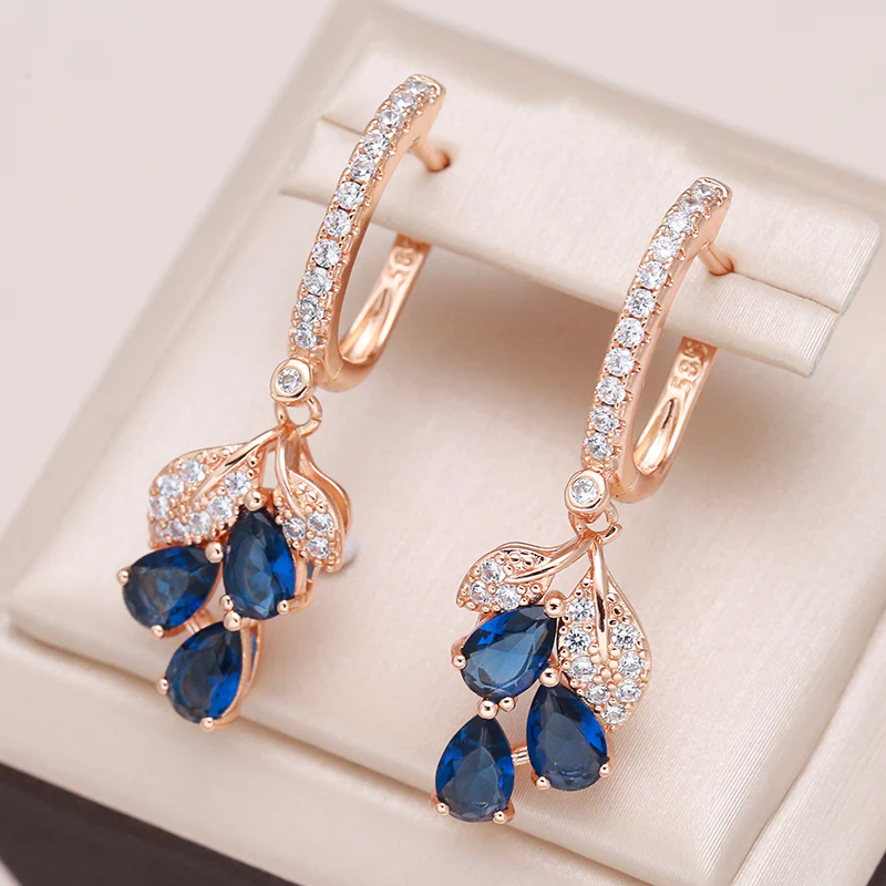 Pendientes Colgantes con Cristales Azules