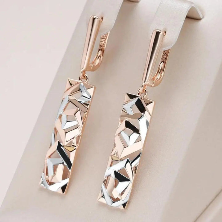 Pendientes Colgantes en Forma Rectangular de Oro y Plata