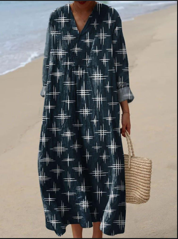 Nádia - Vestido Bohemio con Estampado de Estrellas