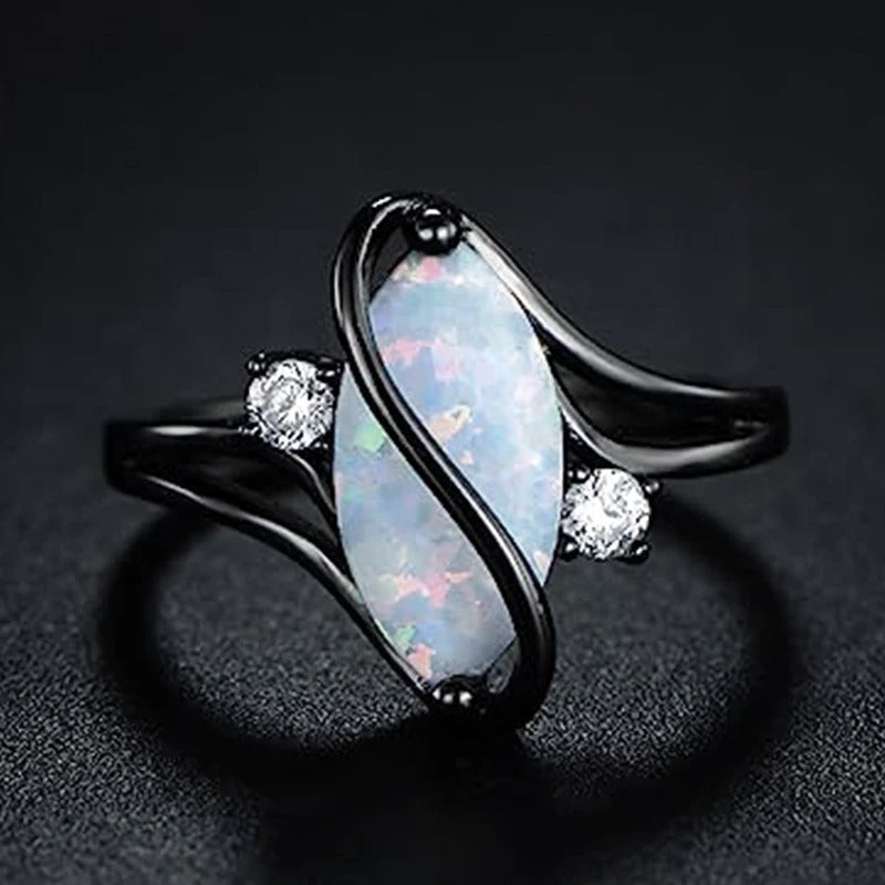 Anillo retro con ópalo negro trenzado