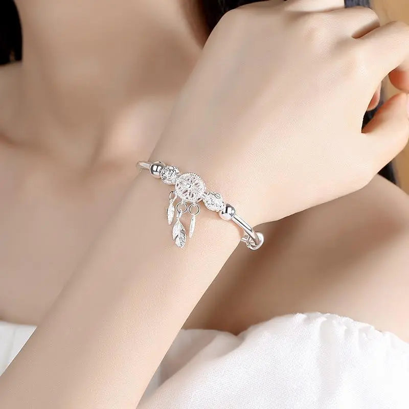Pulsera Ajustable de Atrapa Sueños en Plata