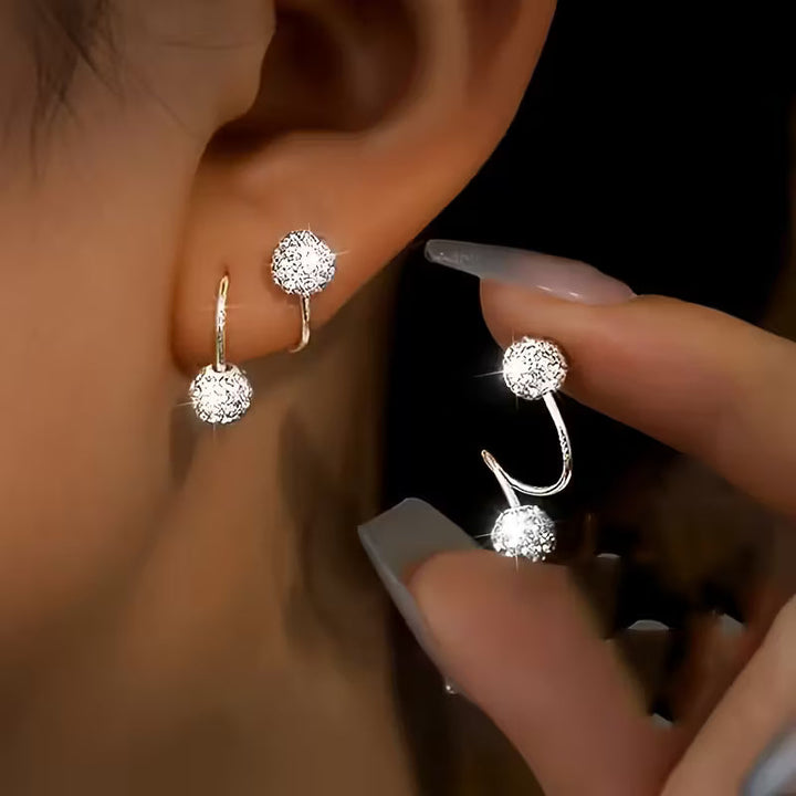 Juego de Pendientes Ligeros de Lujo con Esferas en Espiral y Strass