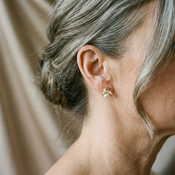 Pendientes de perla y circonio en oro