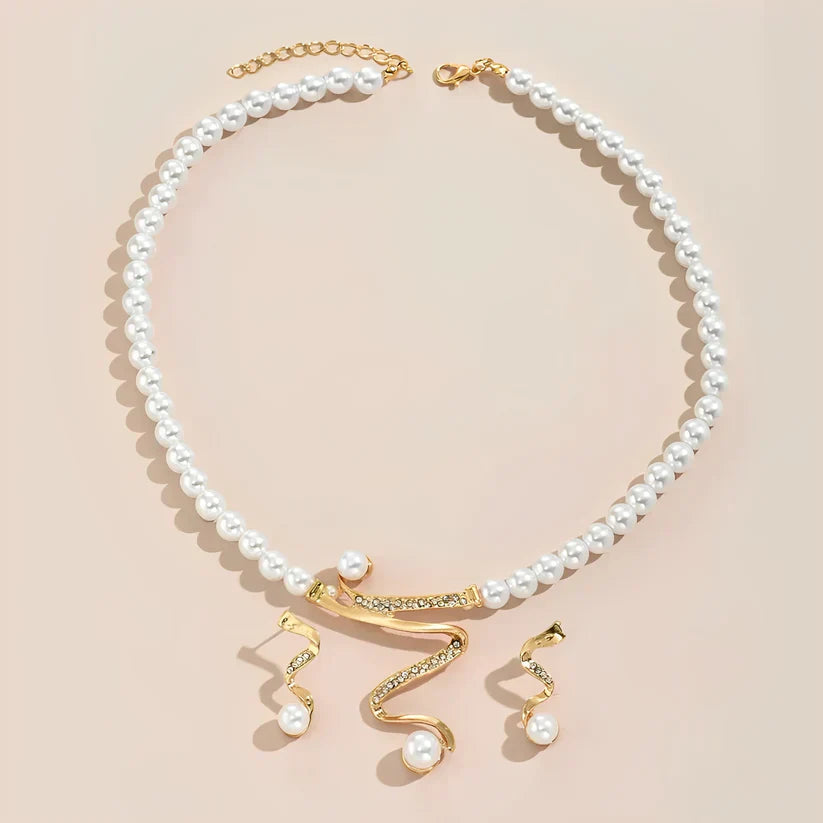Conjunto de Collar y Pendientes de Perlas Naturales