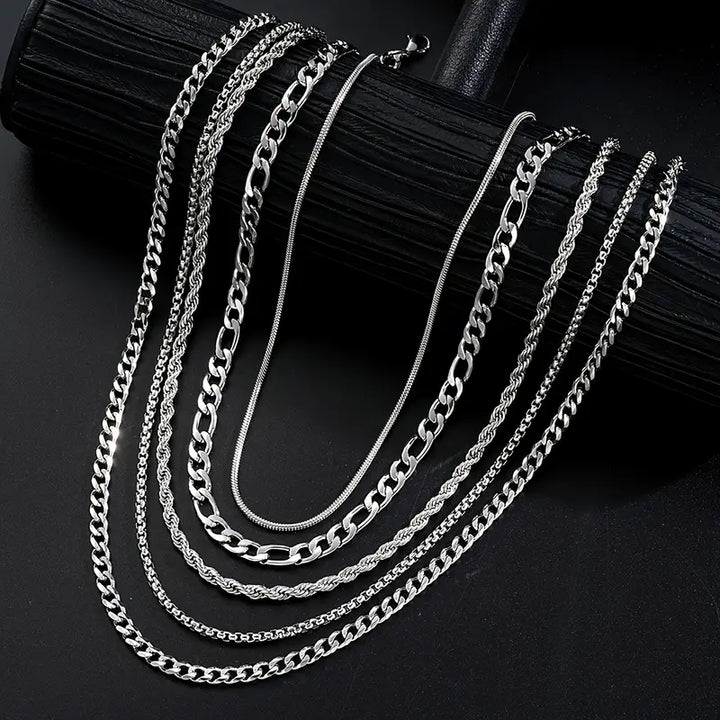 Conjunto de Collares Acumulados de Lujo de Acero Inoxidable Trenzado
