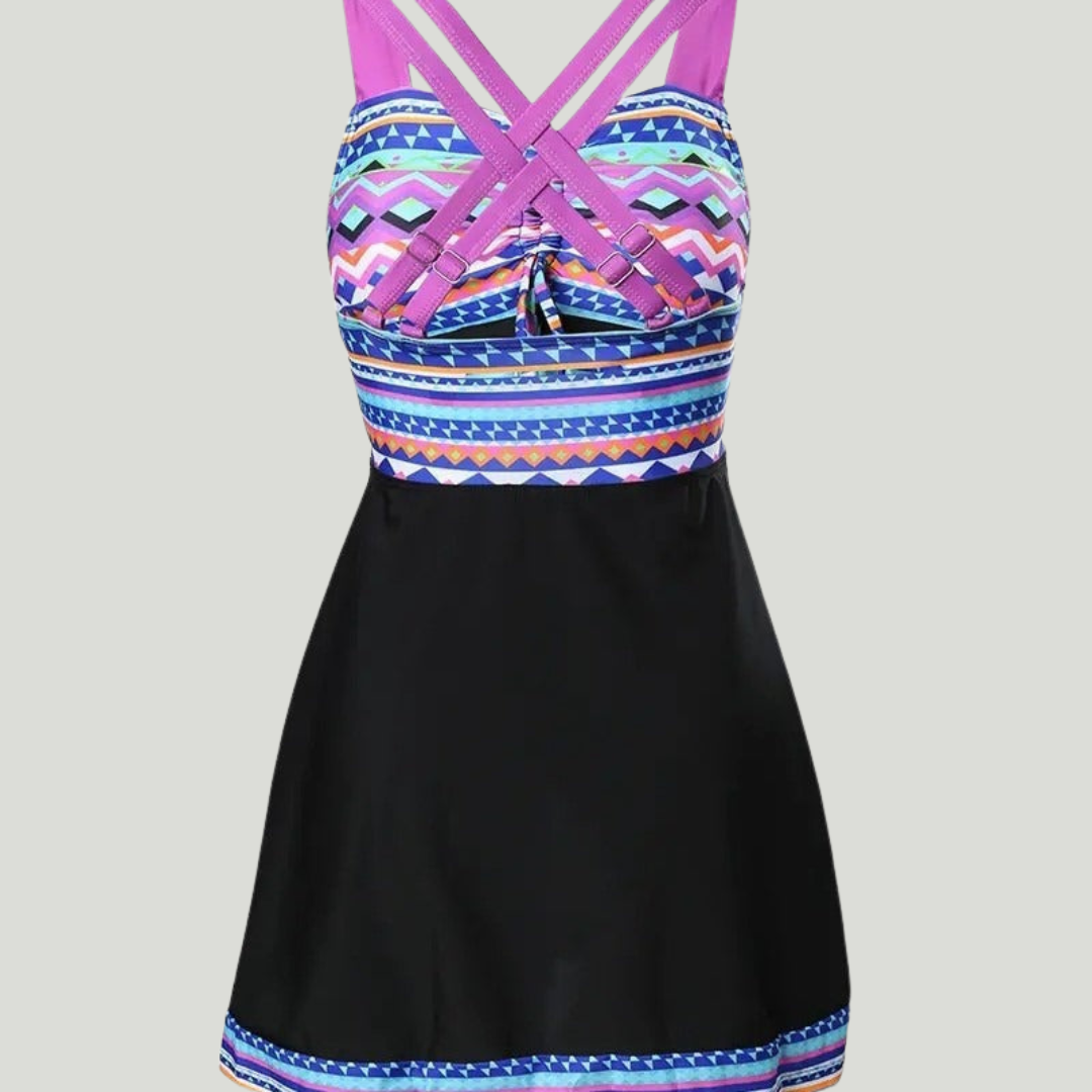 Camila - Tankini con Falda y Estampado Geométrico