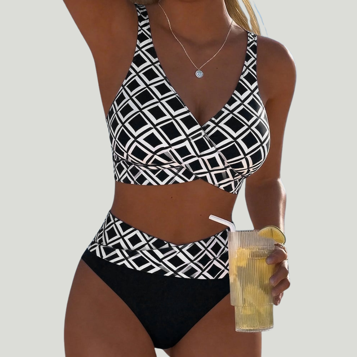 Alicia - Bikini con Top Cruzado y Estampado Geométrico
