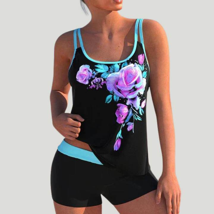 Elena - Tankini con Shorts y Estampado de Rosas
