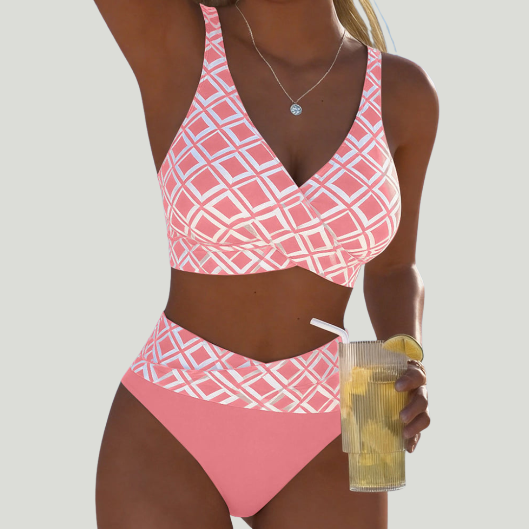 Alicia - Bikini con Top Cruzado y Estampado Geométrico