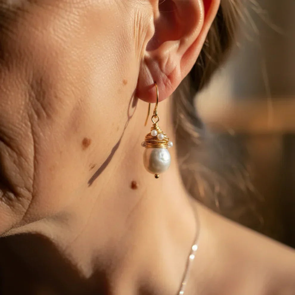 Pendientes Vintage de Perlas con Hilos de Oro