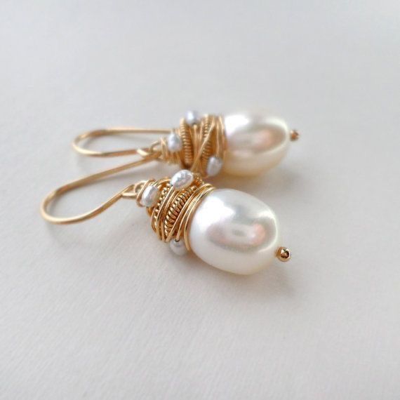Pendientes Vintage de Perlas con Hilos de Oro