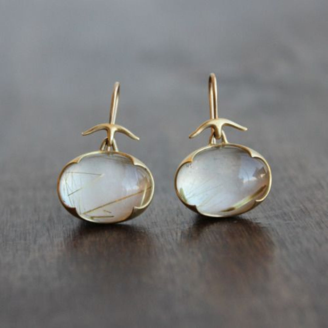 Pendientes Vintage en Oro con Selénite