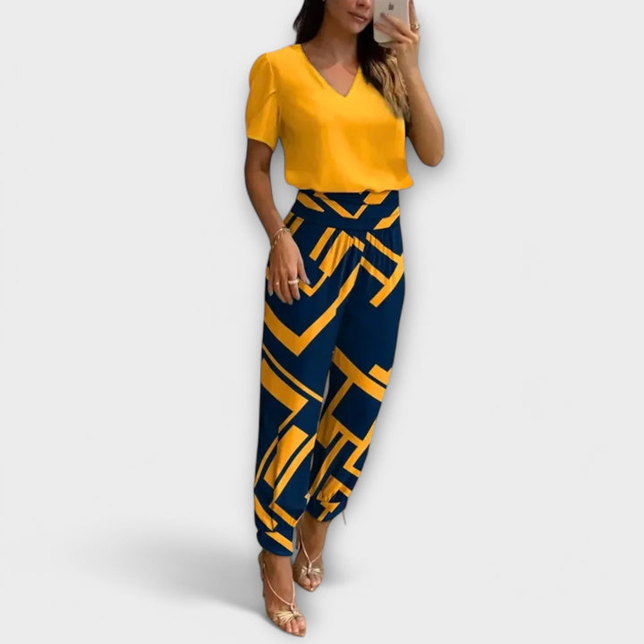 Irmelinda - Conjunto elegante de blusa y pantalones