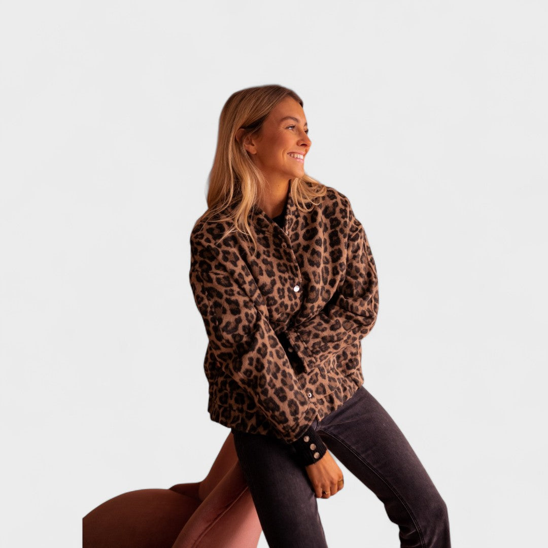 Rosa - Abrigo moderno estampado de leopardo