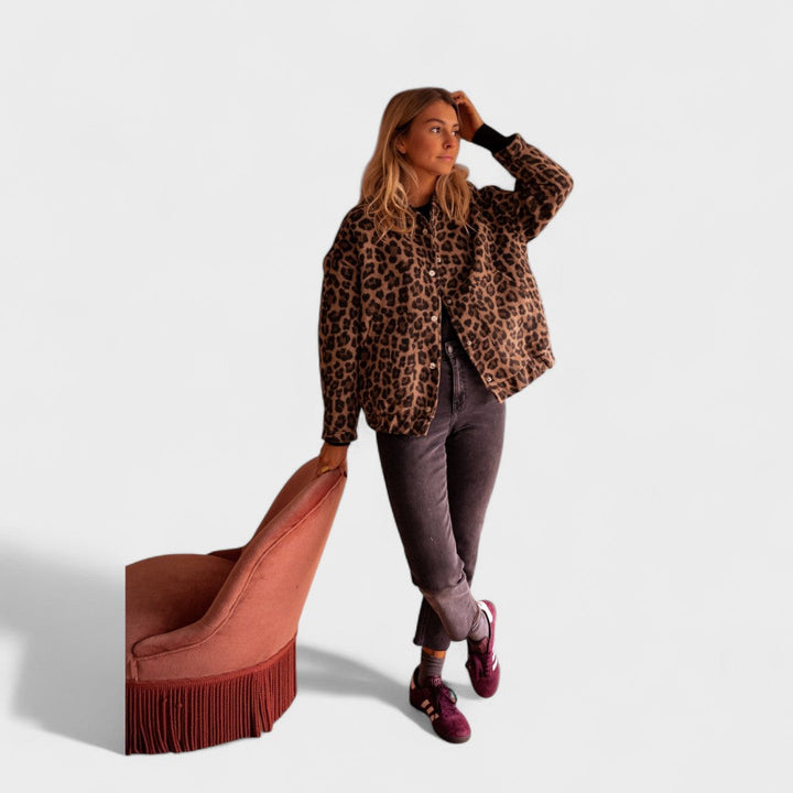 Rosa - Abrigo moderno estampado de leopardo
