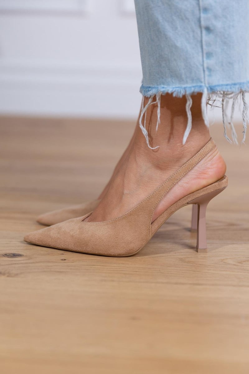 Marlena - Zapatos de tacón tipo slingback nude con un tacón fino